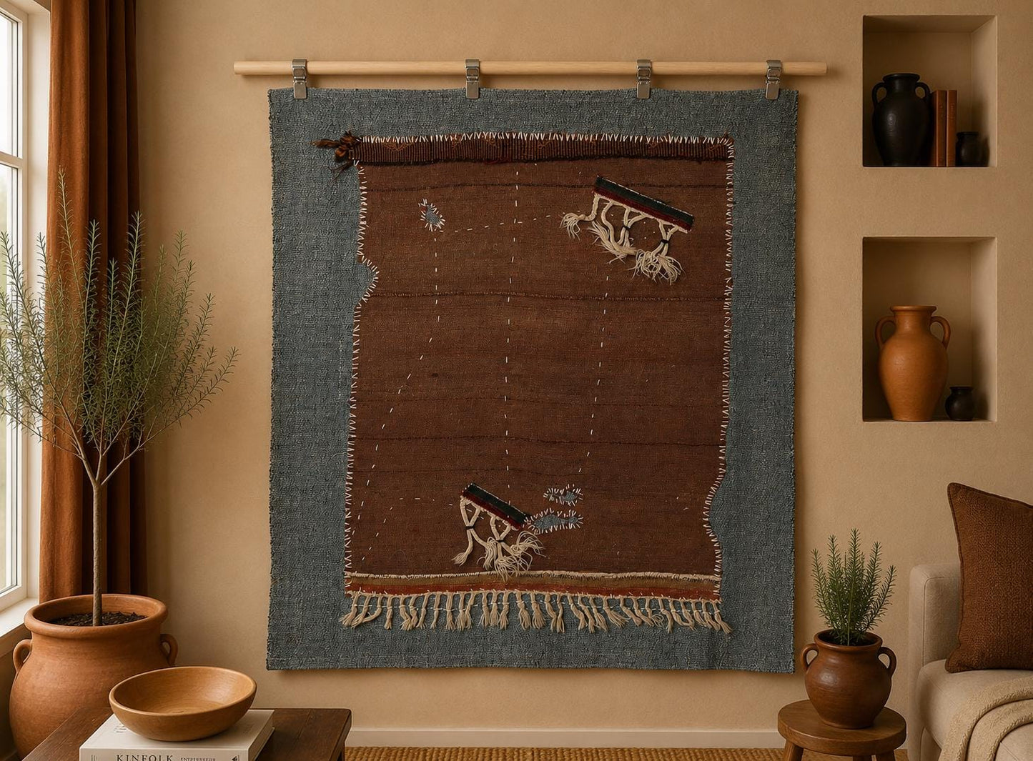 3x4 Handmade Wool Tapestry Rug, Turkish Textile Wall Hanging, One of a Kind Fiber Art