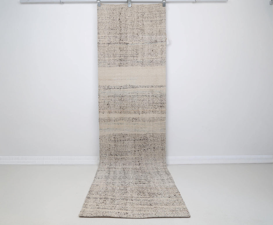 2x10 Vintage Turkish Flatweave Runner Rug, Handmade Wool Striped Hallway Rug, Neutral Beige Rustic Long Runner