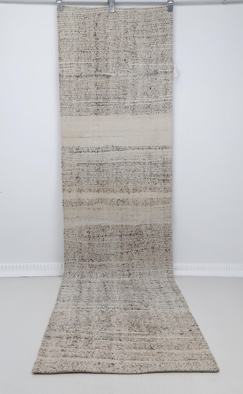 2x10 Vintage Turkish Flatweave Runner Rug, Handmade Wool Striped Hallway Rug, Neutral Beige Rustic Long Runner