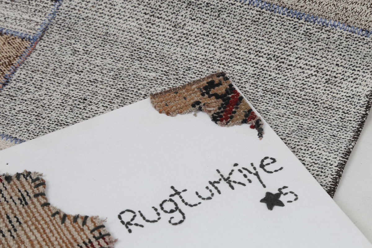 2x8 Vintage Turkish Flatweave Patchwork Runner Rug, Handmade Neutral Wool Hallway Rug, White Black Long Runner