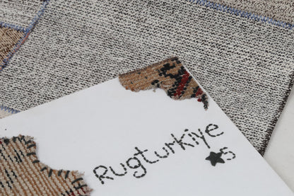 2x8 Vintage Turkish Flatweave Patchwork Runner Rug, Handmade Neutral Wool Hallway Rug, White Black Long Runner