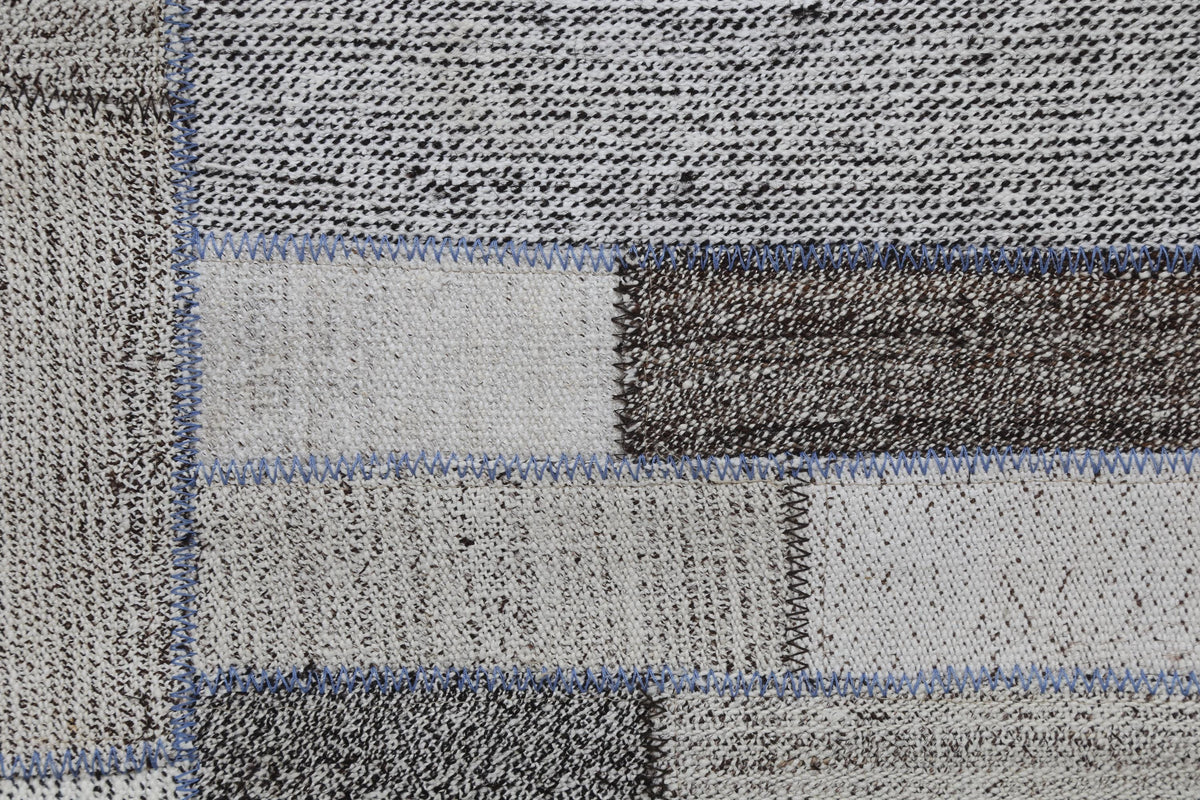 2x8 Vintage Turkish Flatweave Patchwork Runner Rug, Handmade Neutral Wool Hallway Rug, White Black Long Runner