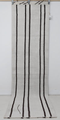 Vintage Turkish Wool Hemp Runner Rug, Black White Striped Minimalist (2x9) - photo 2 of 10