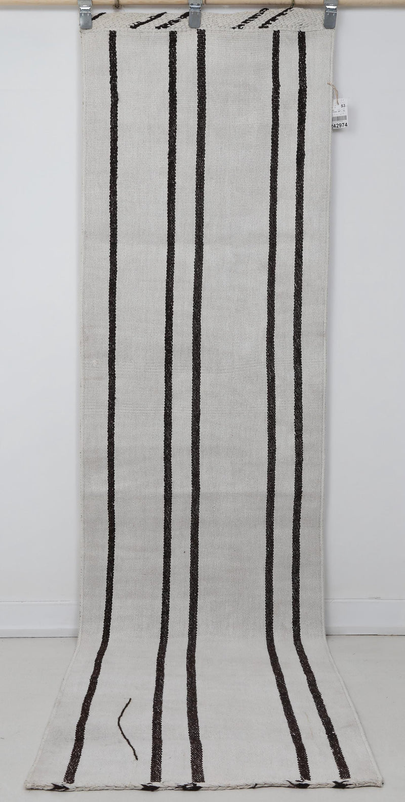 2x9 Vintage Turkish Hemp Runner Rug, Handmade White Black Striped Hallway Runner, Minimalist Wool Hemp Rug
