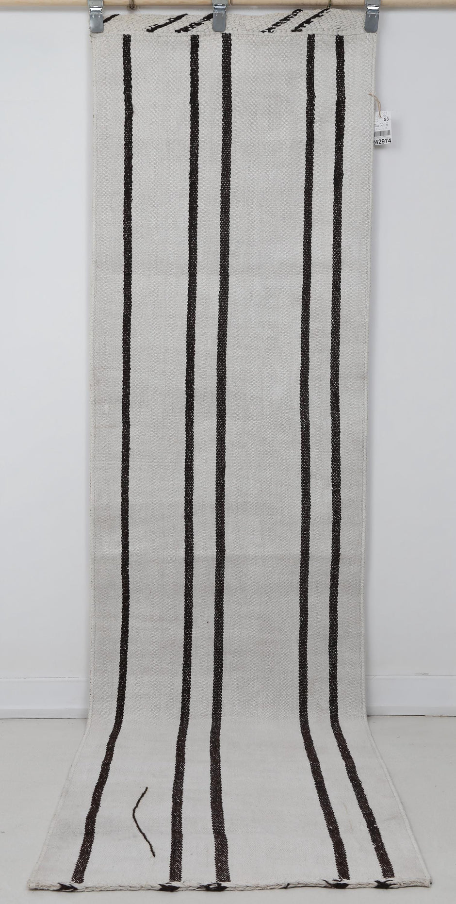 2x9 Vintage Turkish Hemp Runner Rug, Handmade White Black Striped Hallway Runner, Minimalist Wool Hemp Rug