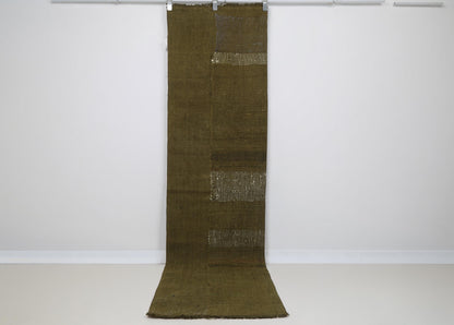 2x9 Vintage Turkish Hemp Runner Rug, Handmade Mustard Hallway Rug, Rustic Minimal Long Runner for Entryway