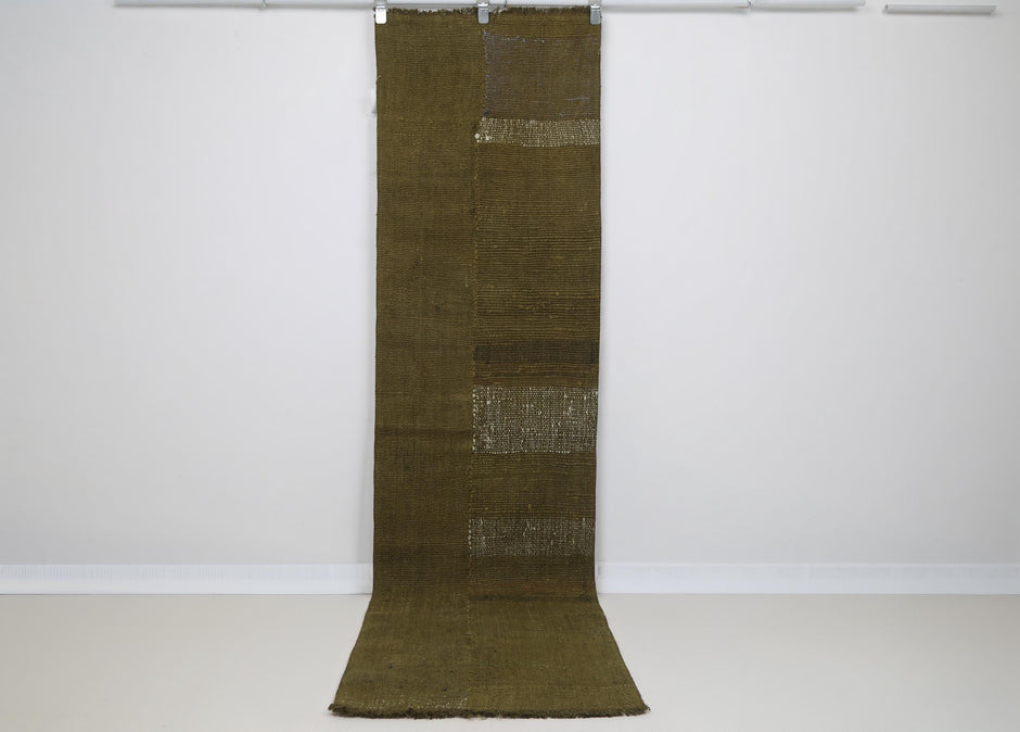 2x9 Vintage Turkish Hemp Runner Rug, Handmade Mustard Hallway Rug, Rustic Minimal Long Runner for Entryway