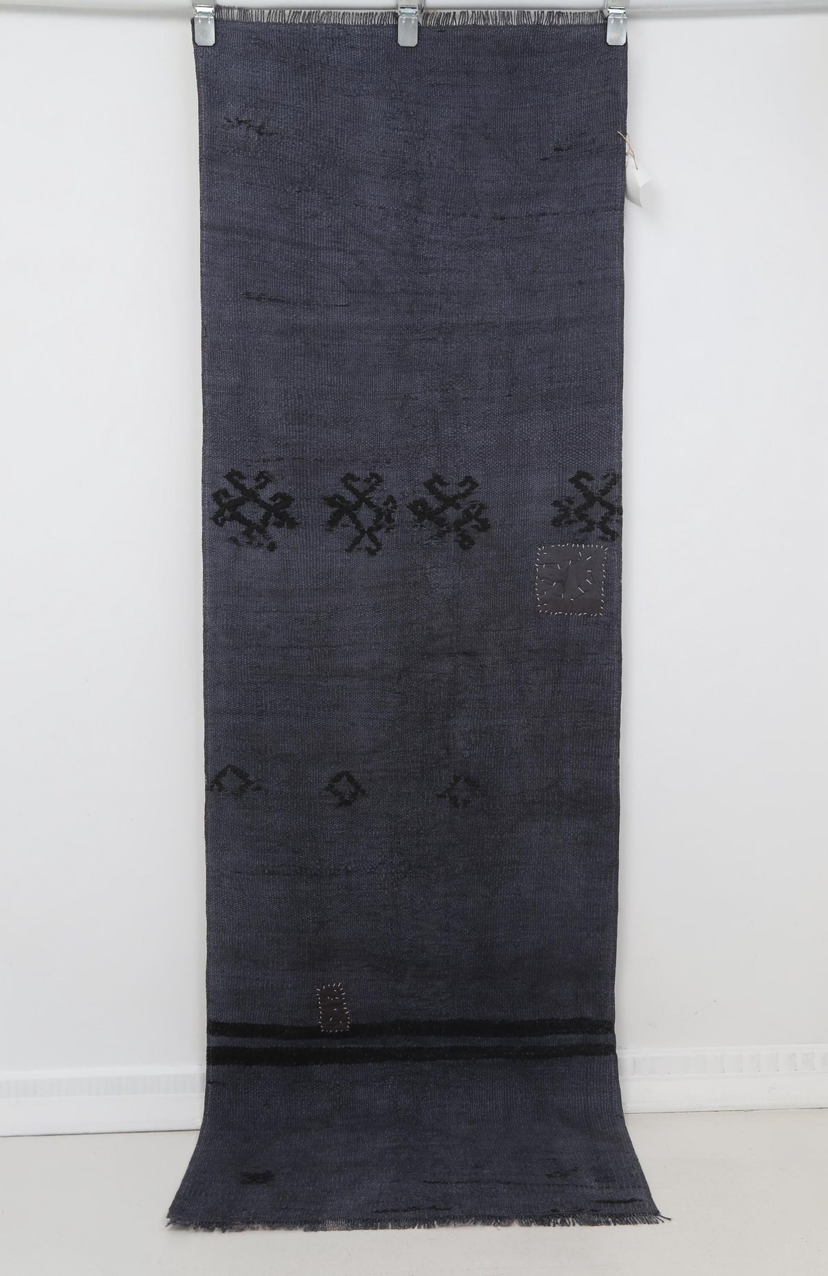 2x7 Vintage Turkish Hemp Runner Rug, Handmade Charcoal Gray Hallway Runner, Minimal Rustic Long Rug