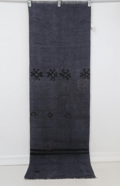 2x7 Vintage Turkish Hemp Runner Rug, Handmade Charcoal Gray Hallway Runner, Minimal Rustic Long Rug