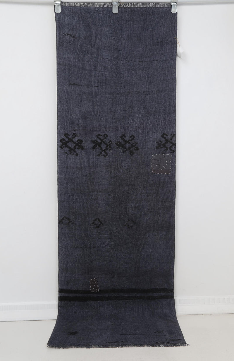 2x7 Vintage Turkish Hemp Runner Rug, Handmade Charcoal Gray Hallway Runner, Minimal Rustic Long Rug
