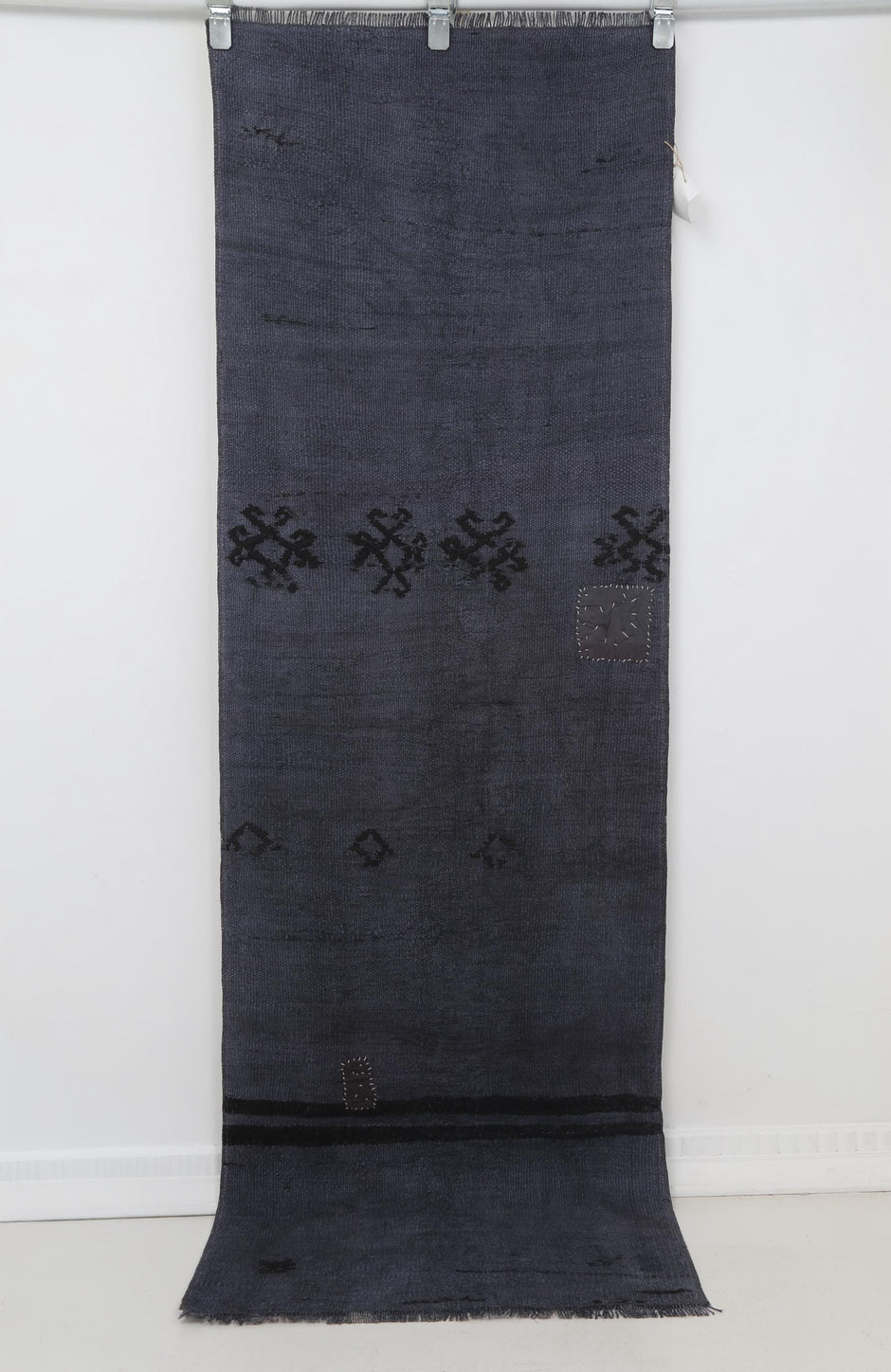 2x7 Vintage Turkish Hemp Runner Rug, Handmade Charcoal Gray Hallway Runner, Minimal Rustic Long Rug