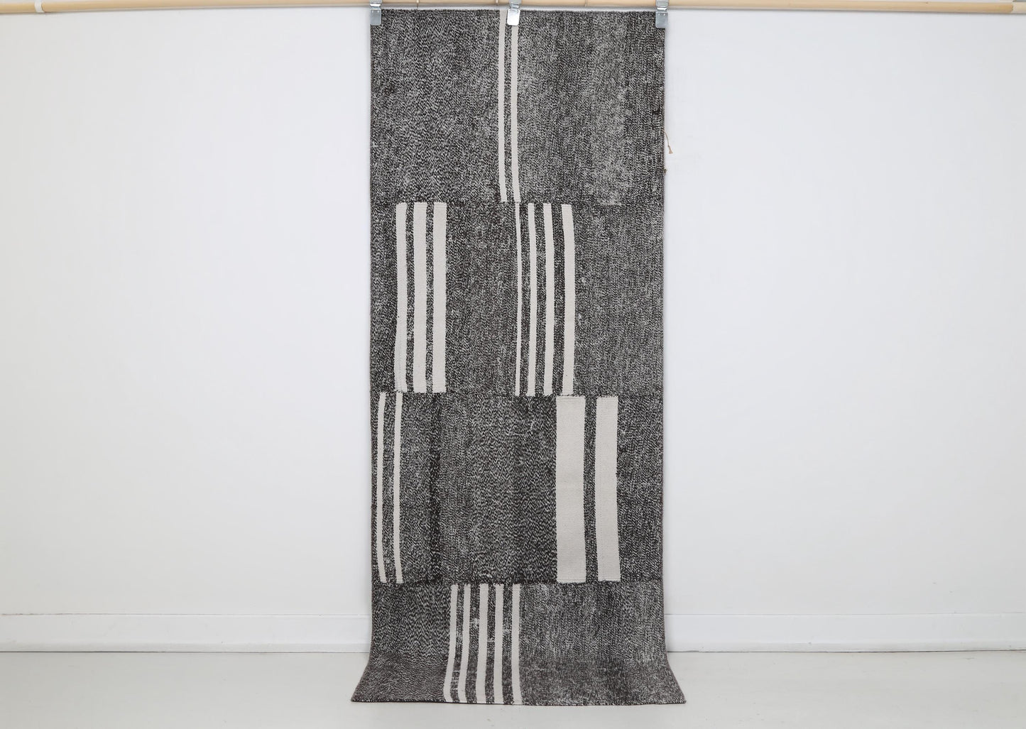2x7 Vintage Turkish Flatweave Runner Rug, Black White Patchwork Kilim Runner, Handmade Cotton Wool Hallway Rug