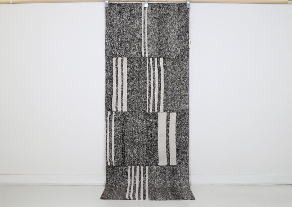 2x7 Vintage Turkish Flatweave Runner Rug, Black White Patchwork Kilim Runner, Handmade Cotton Wool Hallway Rug