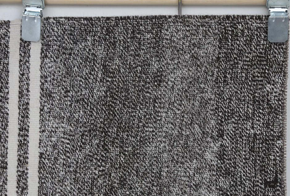2x7 Vintage Turkish Flatweave Runner Rug, Black White Patchwork Kilim Runner, Handmade Cotton Wool Hallway Rug