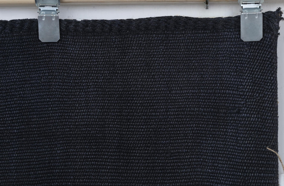 2x8 Vintage Turkish Hemp Runner Rug, Handmade Dark Blue Minimalist Hallway Rug, Solid Natural Hemp Runner