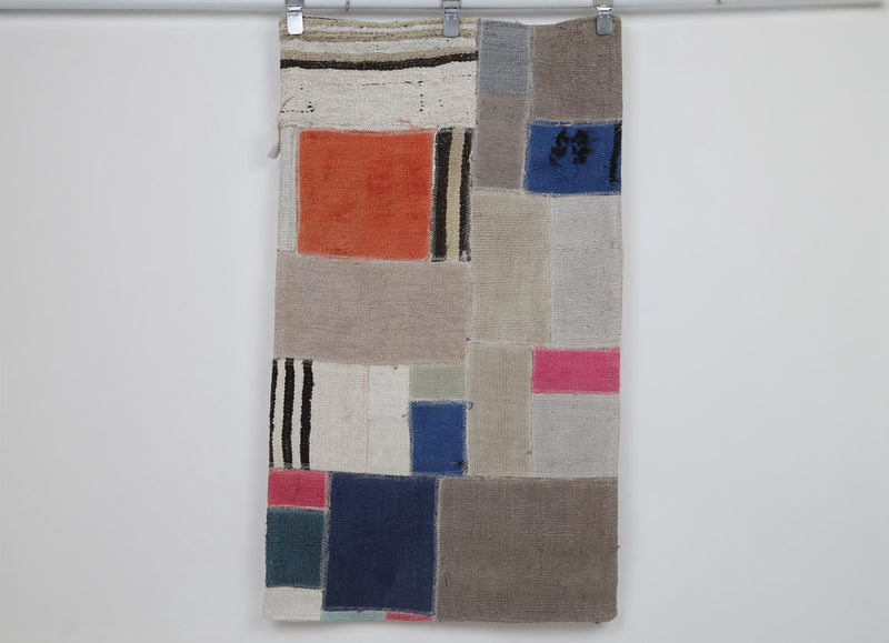 2x4 Vintage Turkish Hemp Patchwork Rug, Handmade Wool Cotton Area Rug, Multicolor Boho Accent Rug, One of a Kind Decor