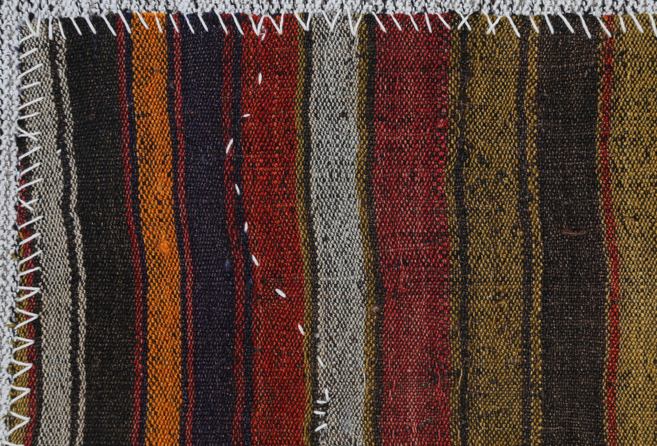 3x4 Vintage Turkish Striped Tapestry Rug, Handwoven Wool Wall Hanging, Multicolor Tribal Textile Art