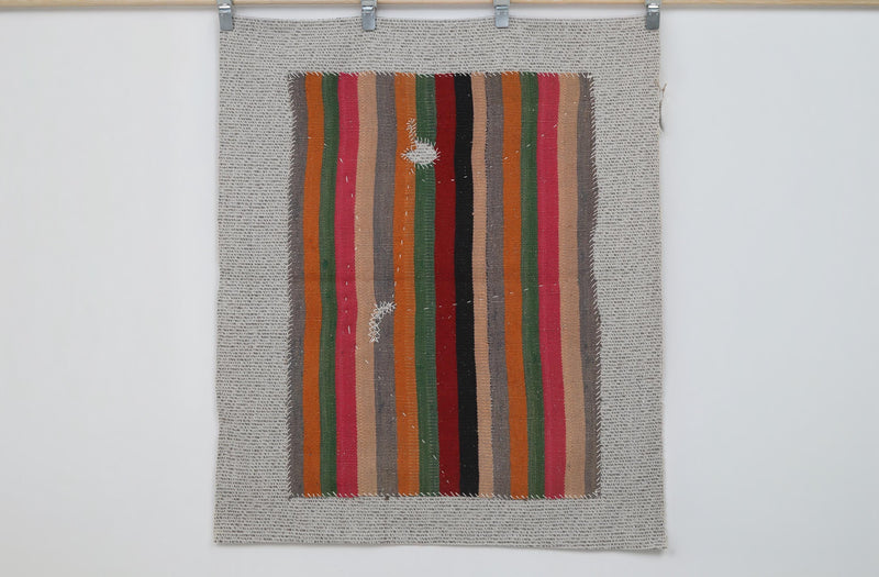 Vintage Turkish Tapestry Rug, Multicolor Striped (3'5" x 4'1")