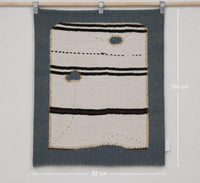 Vintage Turkish Tapestry Rug, White Blue Striped Wall Hanging (3' x 3'5") - photo 2 of 10