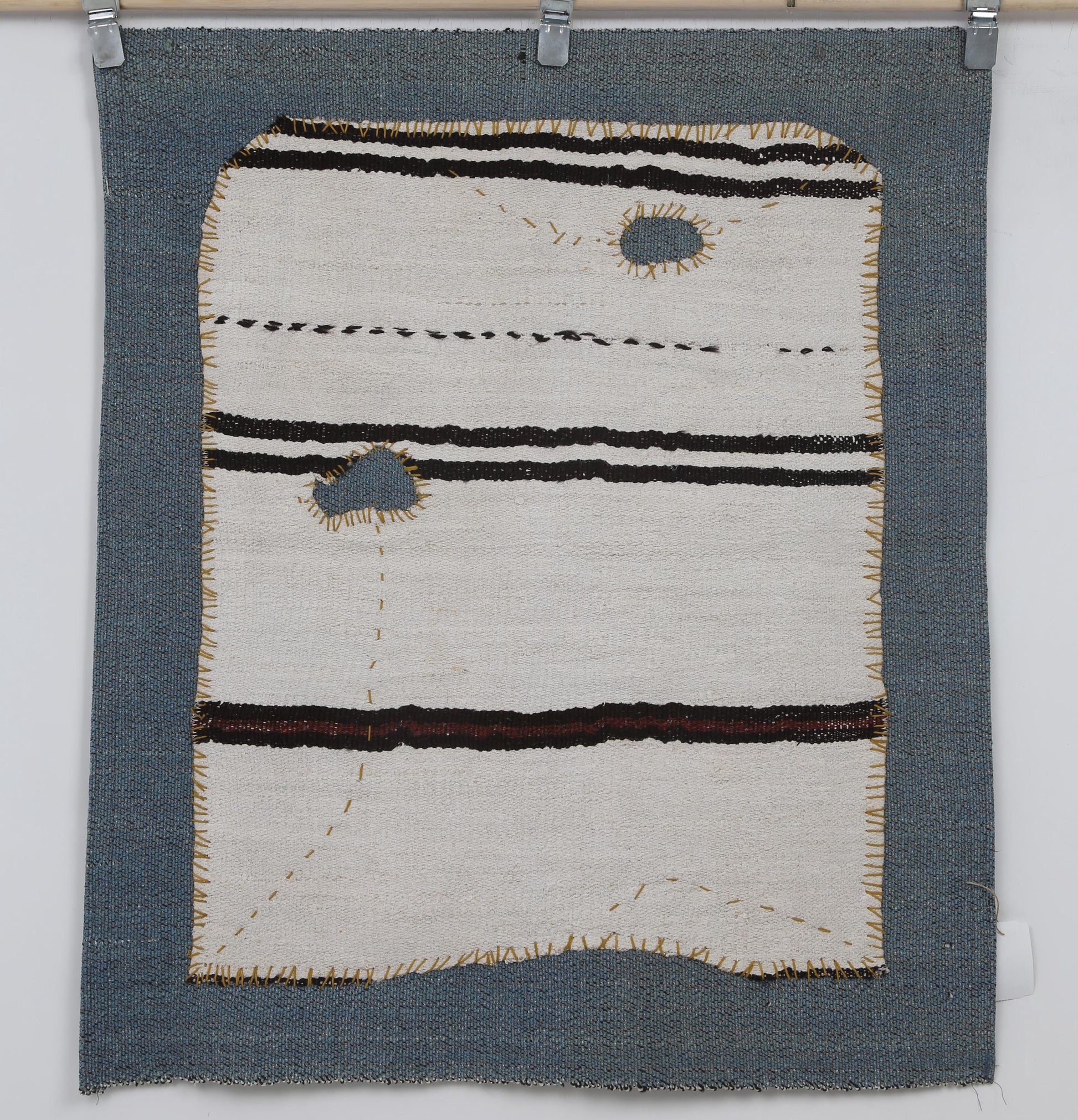 3x4 Vintage Hemp Tapestry Rug, Minimalist Turkish Wall Hanging, White Handmade Textile Art