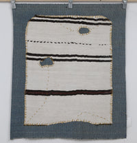 Vintage Turkish Tapestry Rug, White Blue Striped Wall Hanging (3' x 3'5") - photo 3 of 10