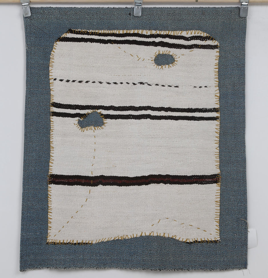 3x4 Vintage Hemp Tapestry Rug, Minimalist Turkish Wall Hanging, White Handmade Textile Art