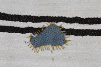 Vintage Turkish Tapestry Rug, White Blue Striped Wall Hanging (3' x 3'5") - photo 7 of 10