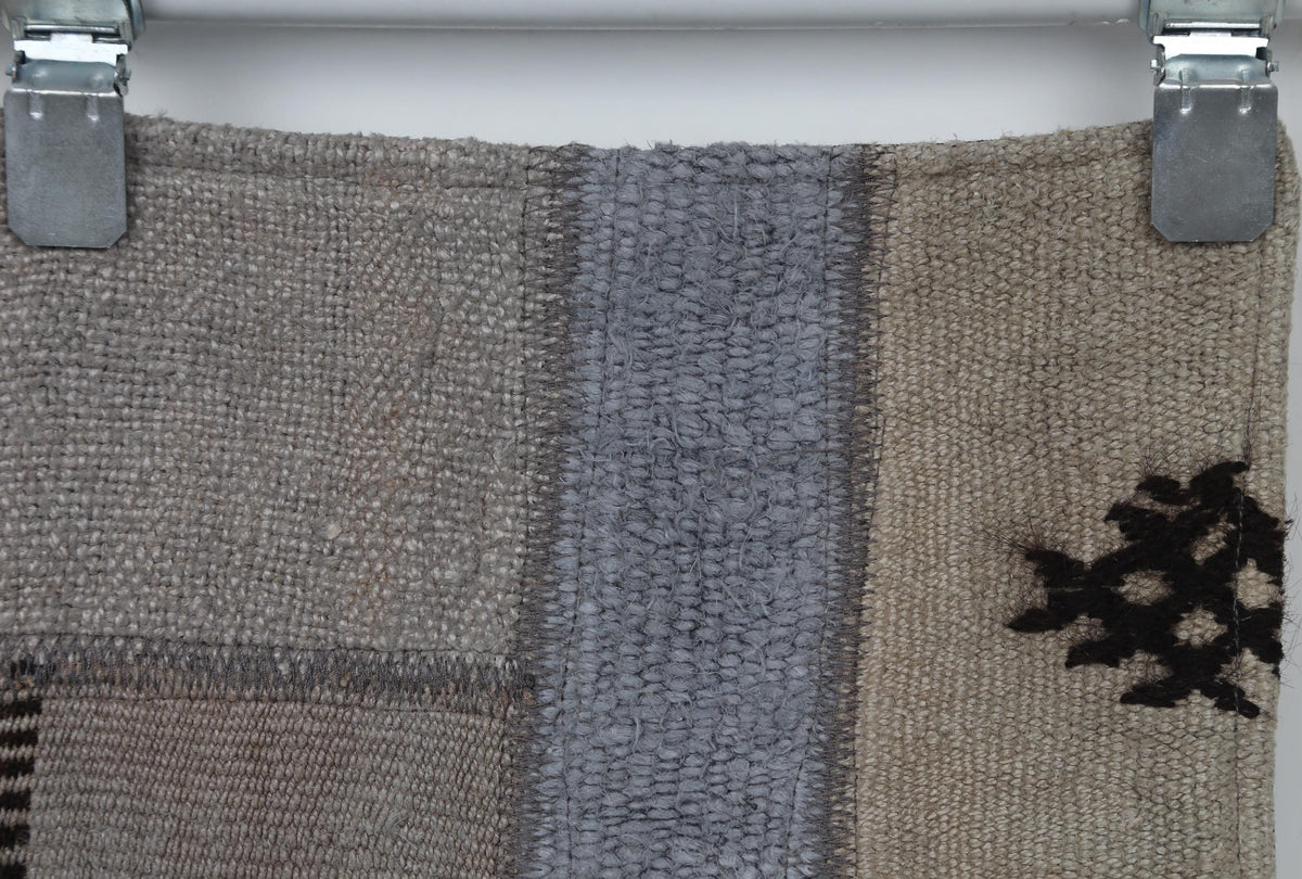 2x8 Vintage Hemp Patchwork Runner Rug, Handmade Turkish Hallway Rug, Neutral Gray Patchwork Carpet, One of a Kind