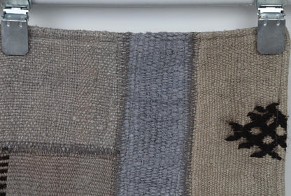 2x8 Vintage Hemp Patchwork Runner Rug, Handmade Turkish Hallway Rug, Neutral Gray Patchwork Carpet, One of a Kind