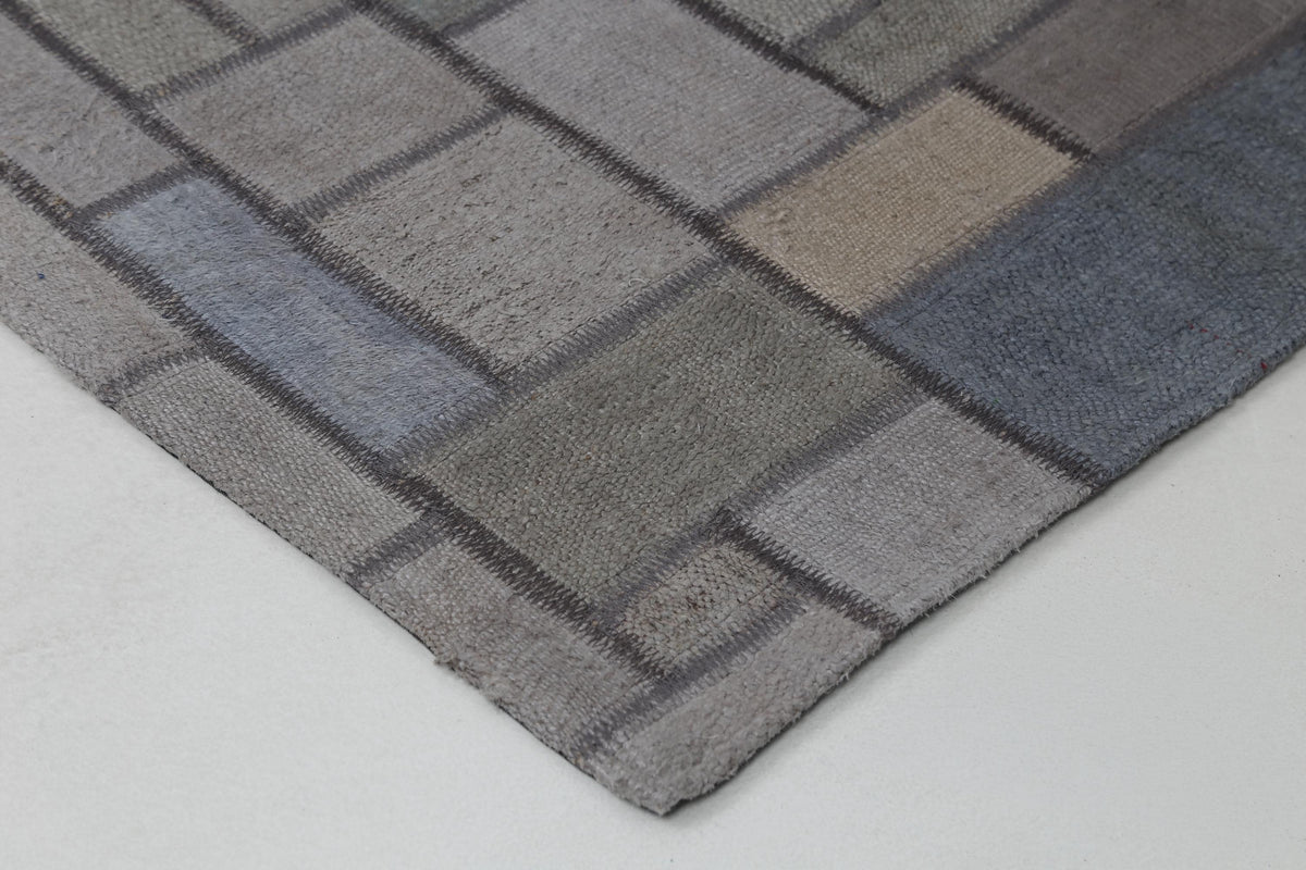 2x8 Vintage Hemp Patchwork Runner Rug, Handmade Turkish Hallway Rug, Neutral Gray Patchwork Carpet, One of a Kind