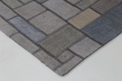 2x8 Vintage Hemp Patchwork Runner Rug, Handmade Turkish Hallway Rug, Neutral Gray Patchwork Carpet, One of a Kind