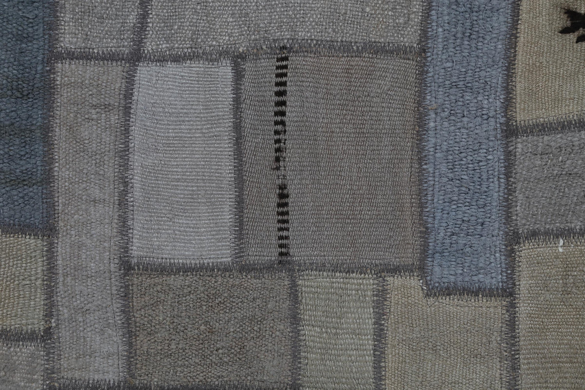 2x8 Vintage Hemp Patchwork Runner Rug, Handmade Turkish Hallway Rug, Neutral Gray Patchwork Carpet, One of a Kind