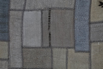 2x8 Vintage Hemp Patchwork Runner Rug, Handmade Turkish Hallway Rug, Neutral Gray Patchwork Carpet, One of a Kind