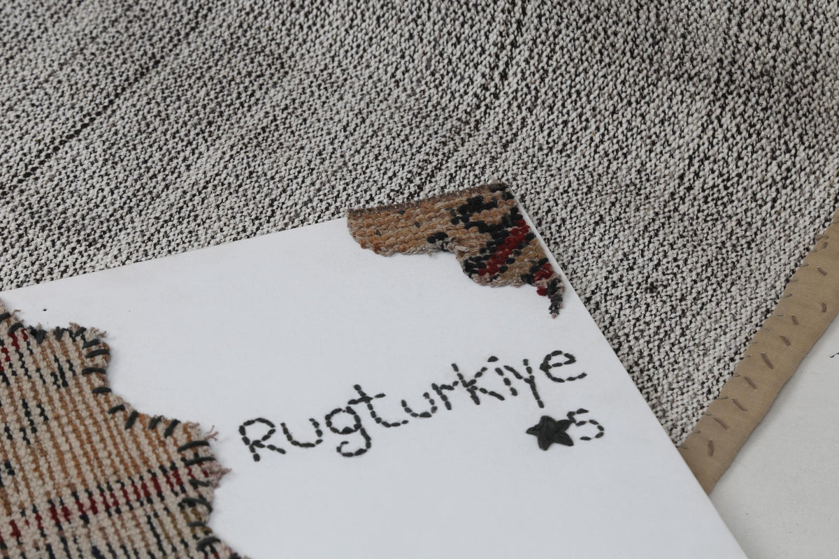 3x8 Vintage Turkish Flatweave Runner Rug, Handmade Wool Hallway Rug, Neutral Beige Gray Minimalist Kilim Runner