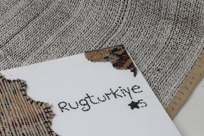 3x8 Vintage Turkish Flatweave Runner Rug, Handmade Wool Hallway Rug, Neutral Beige Gray Minimalist Kilim Runner