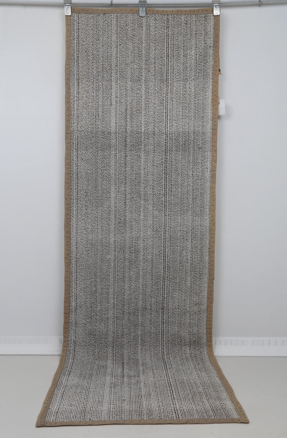 3x8 Vintage Turkish Flatweave Runner Rug, Handmade Wool Hallway Rug, Neutral Beige Gray Minimalist Kilim Runner