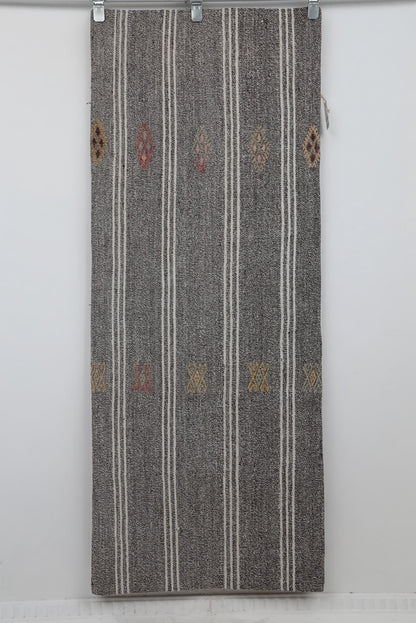 2x6 Vintage Turkish Flatweave Runner Rug, Handmade Wool Hallway Rug, Gray Striped Kilim Runner, Minimalist Entryway Carpet