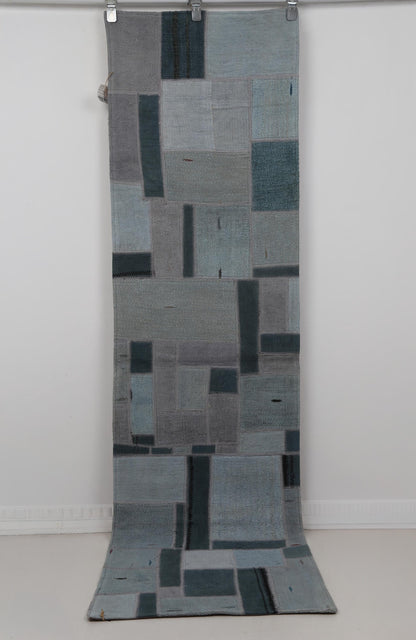2x7 Handmade Hemp Patchwork Runner Rug, Vintage Turkish Hallway Rug, One of a Kind Entryway Carpet