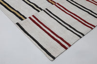 Vintage Turkish Wool Hemp Rug, White Striped Minimalist (9x12) - photo 9 of 10