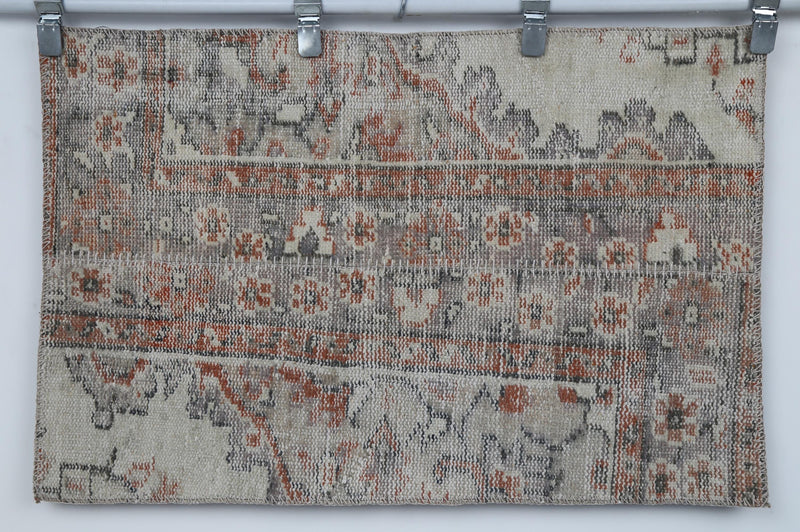 Vintage Turkish Patchwork Tapestry Rug, Beige Blue Faded Floral Wall Hanging (2'2" x 3'3")