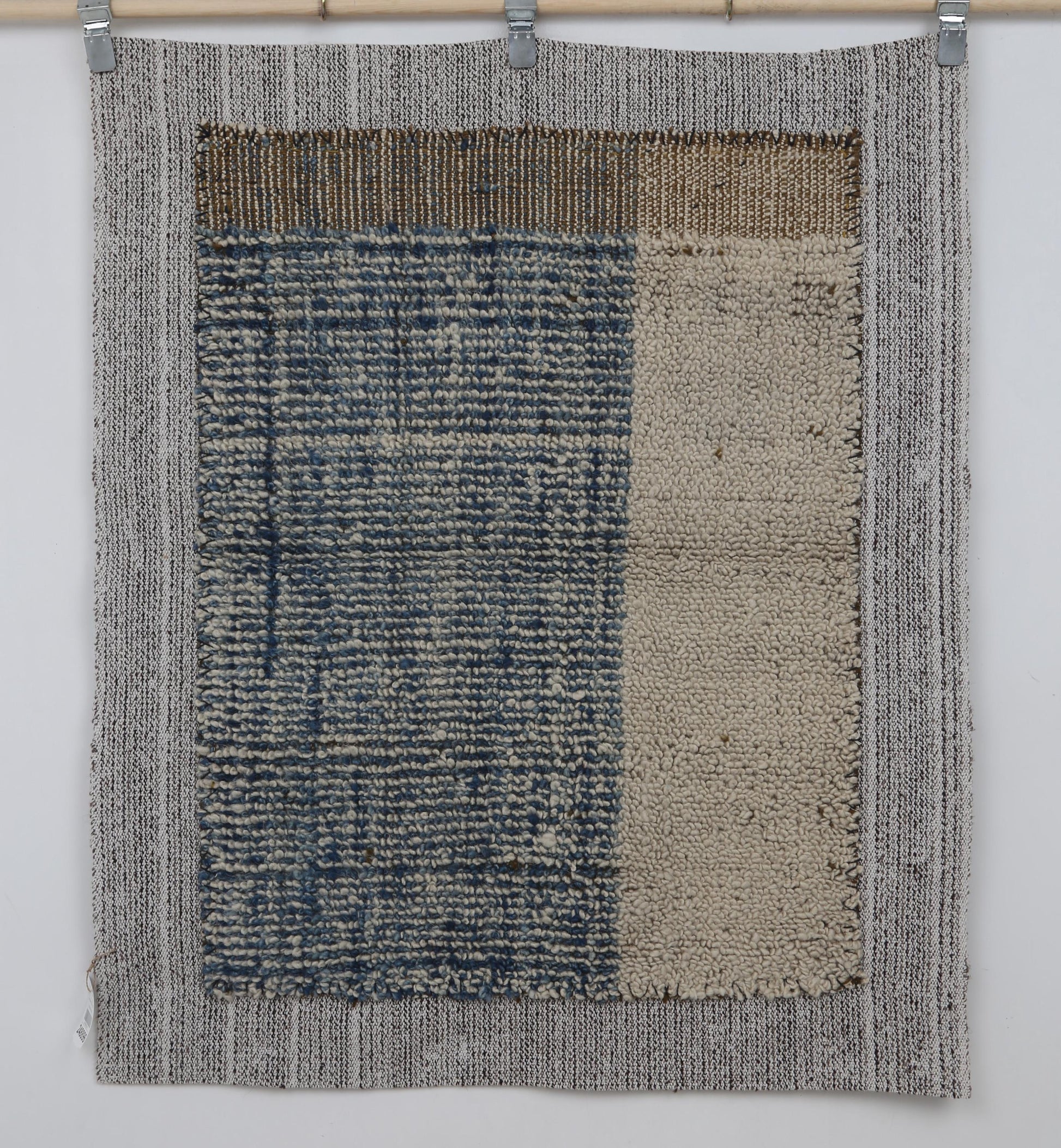 3x4 Vintage Turkish Blue Tapestry Rug, Handwoven Wool Wall Hanging, Minimalist Textile Art