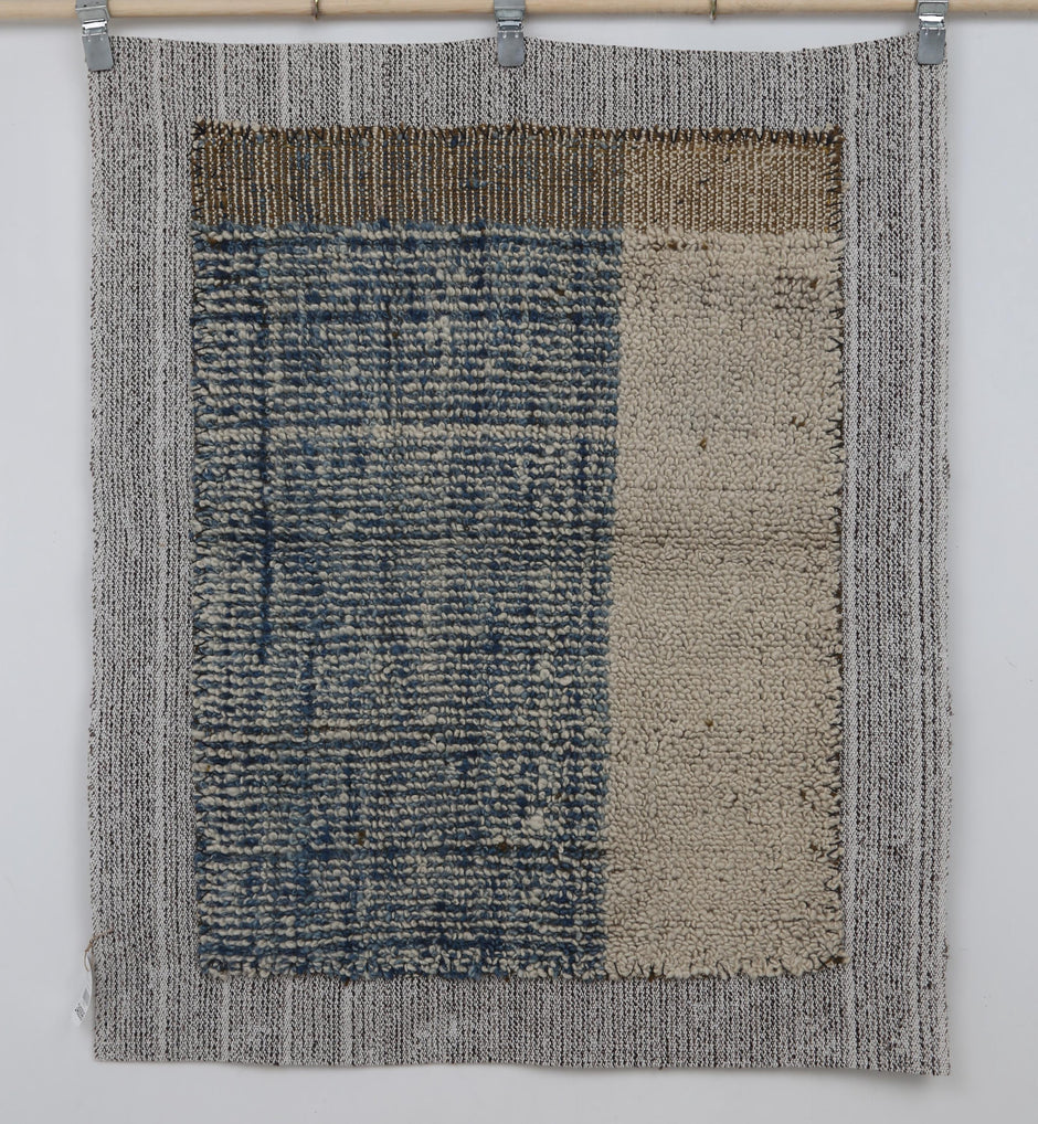 3x4 Vintage Turkish Blue Tapestry Rug, Handwoven Wool Wall Hanging, Minimalist Textile Art