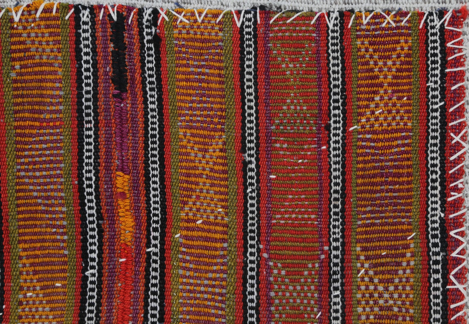 3x4 Vintage Turkish Red Striped Tapestry Rug, Handwoven Wool Wall Hanging, Rustic Textile Art