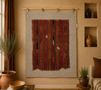 Vintage Turkish Tapestry Rug, Red Orange Striped Wall Hanging (3'6" x 4'1") - photo 1 of 10