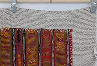 Vintage Turkish Tapestry Rug, Red Orange Striped Wall Hanging (3'6" x 4'1") - photo 6 of 10