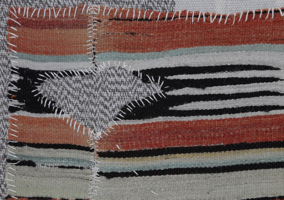 3x4 Vintage Turkish Striped Tapestry Rug, Handwoven Wool Wall Hanging, Multicolor Textile Art Decor