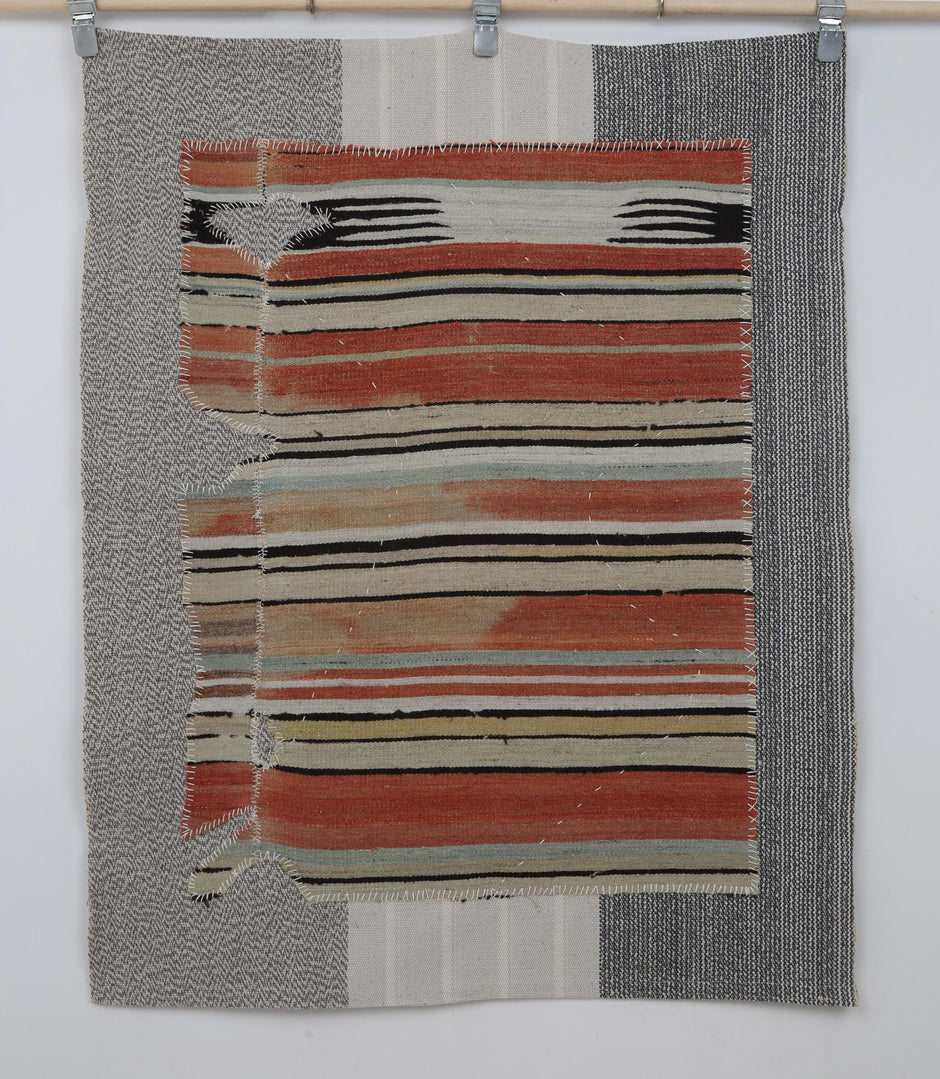 3x4 Vintage Turkish Striped Tapestry Rug, Handwoven Wool Wall Hanging, Multicolor Textile Art Decor