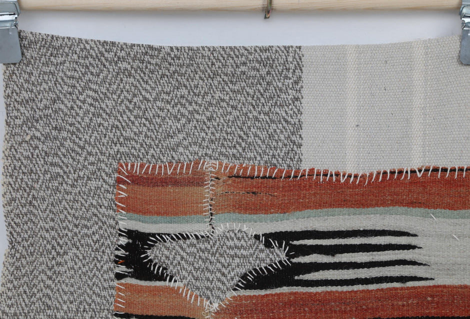 3x4 Vintage Turkish Striped Tapestry Rug, Handwoven Wool Wall Hanging, Multicolor Textile Art Decor