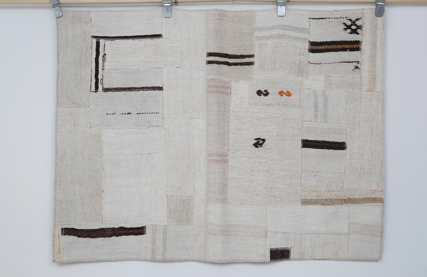 3x5 Hemp Patchwork Tapestry Rug, Handmade Turkish Textile Wall Hanging, One of a Kind Fiber Art