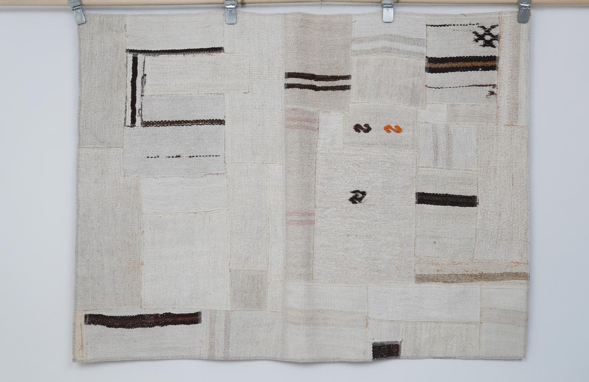 3x5 Hemp Patchwork Tapestry Rug, Handmade Turkish Textile Wall Hanging, One of a Kind Fiber Art
